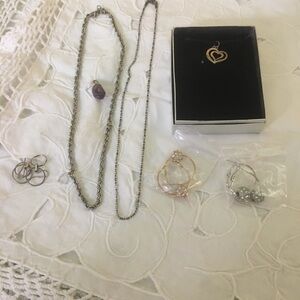 Elegant Silver and Gold Heart Pendant Necklace Set